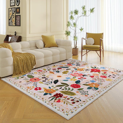 Living Room Rug 5x7 Rug Machine Washable Boho Area Rug Non Slip Floral Vintage Low Pile Large Rugs