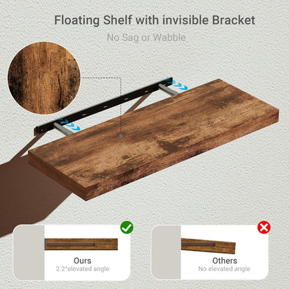 Floating Shelves for Wall 24 inchs Long, 9.1” Deep x 1.5” Thick Wall Shelves for Bedroom, Living