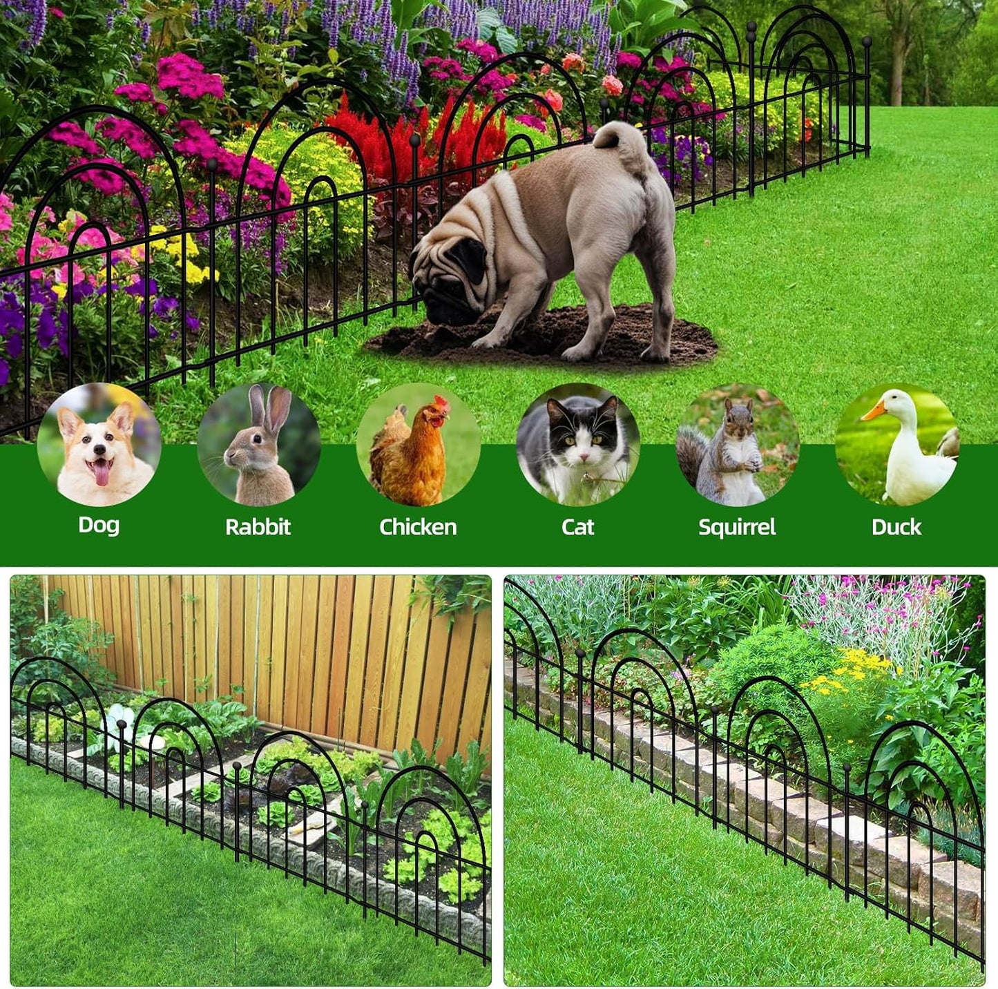 Decorative Garden Fence, 32 Panels No Dig Fence 45.3ft(L) x13in(H) Animal Barrier for Dog Rabbit