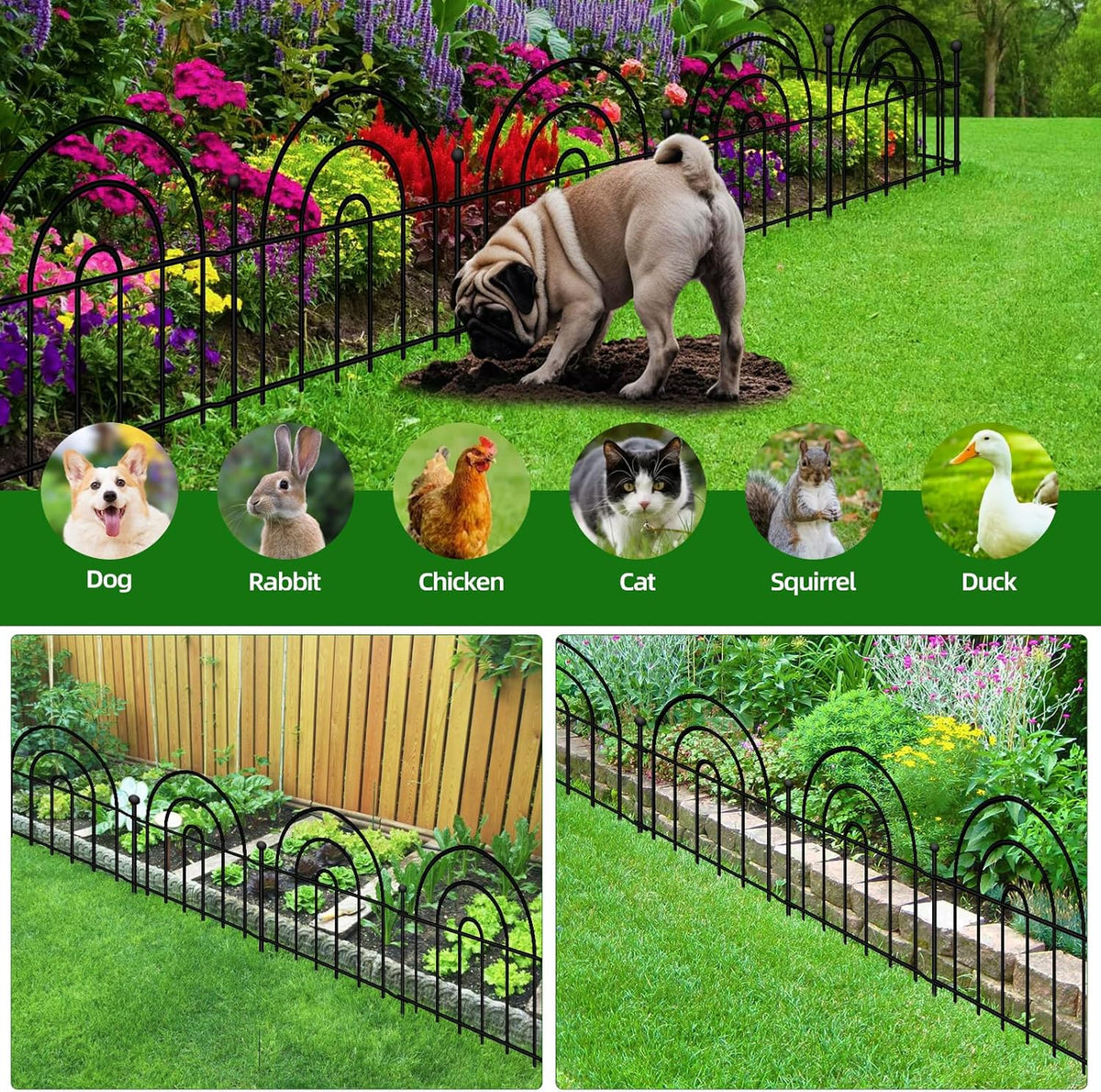 Decorative Garden Fence, 32 Panels No Dig Fence 45.3ft(L) x13in(H) Animal Barrier for Dog Rabbit