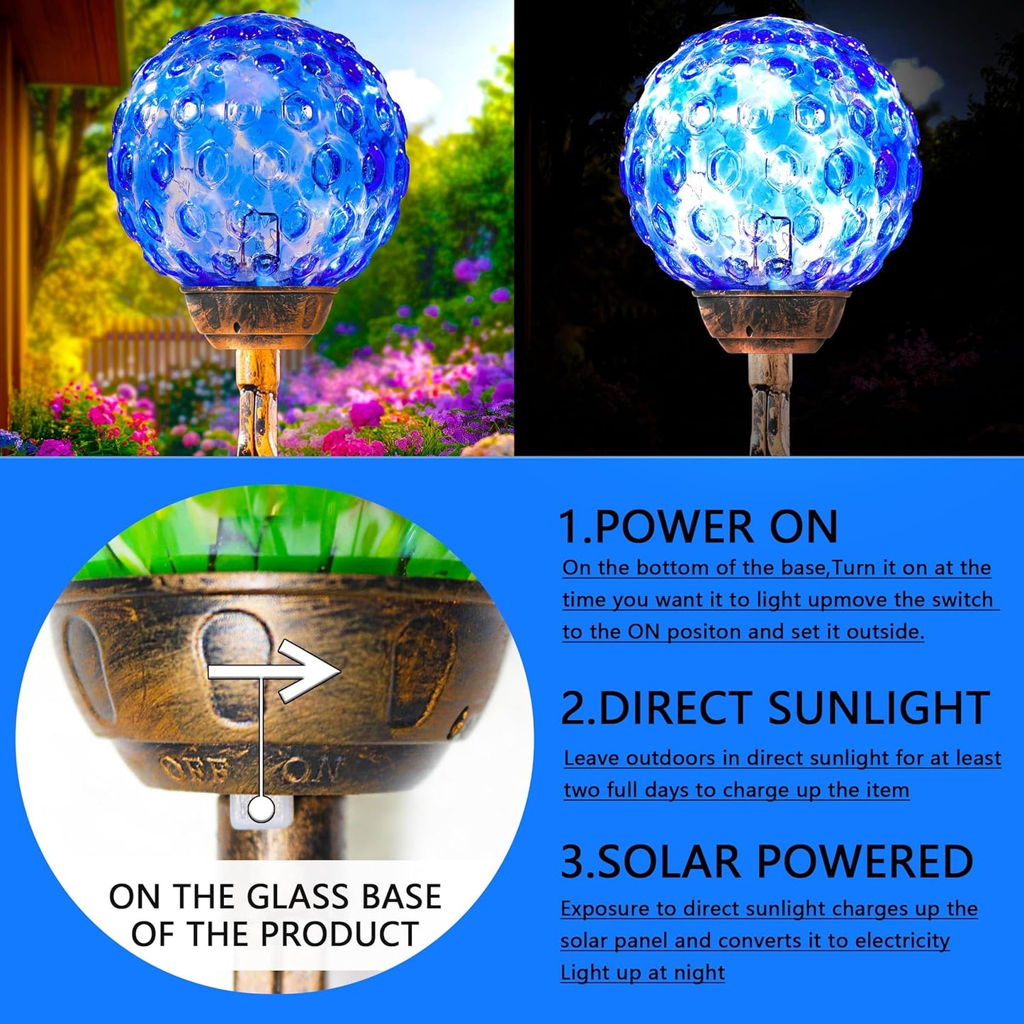 Garden Solar Lights, Decorative LED Honeycomb Glass Ball Garden Stake, Glass and Metal Outdoor