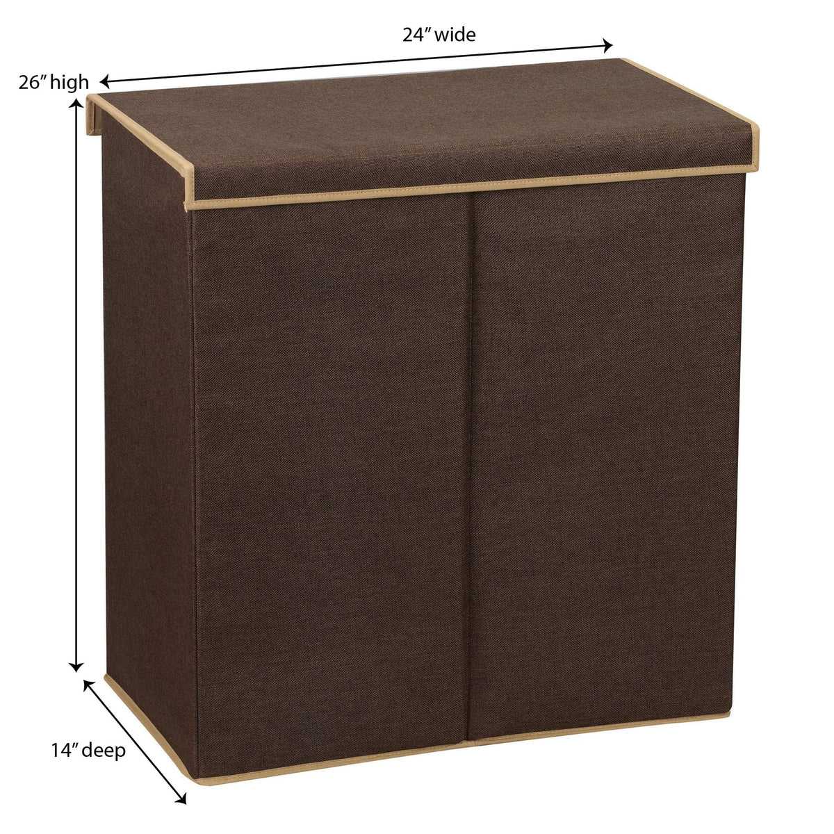 Household Essentials Collapsible Double Laundry Hamper with Lid, Two Compartments and Removable