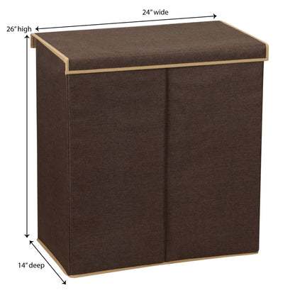Household Essentials Collapsible Double Laundry Hamper with Lid, Two Compartments and Removable