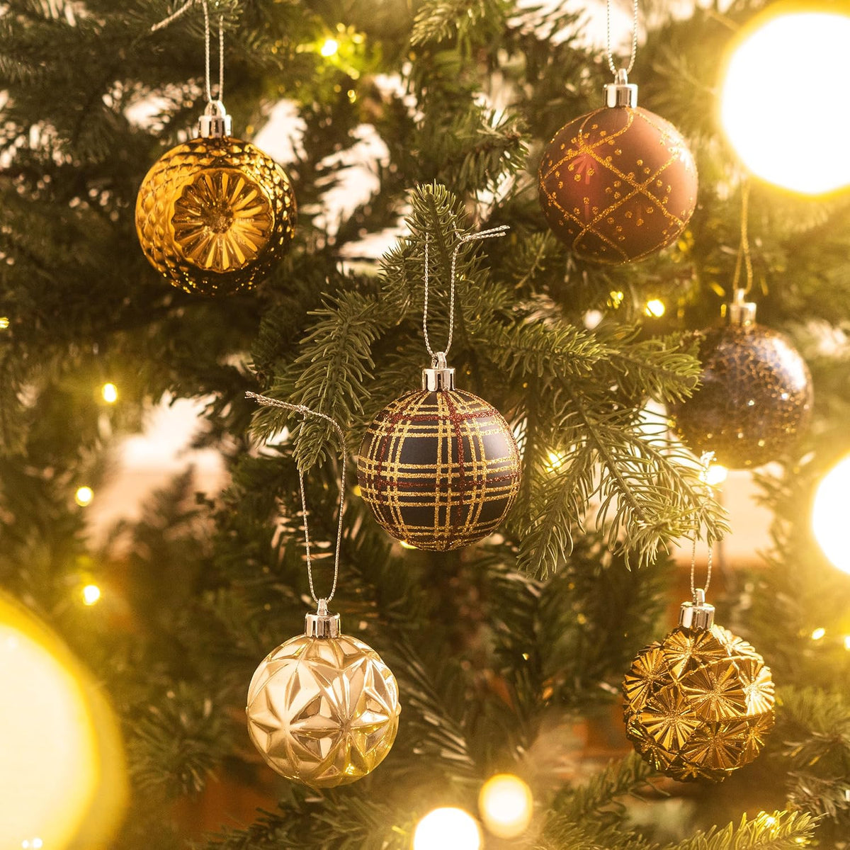 Valery Madelyn Ornaments for Christmas Trees, 16ct 2.36 Inches Bronze Copper Gold and Purple
