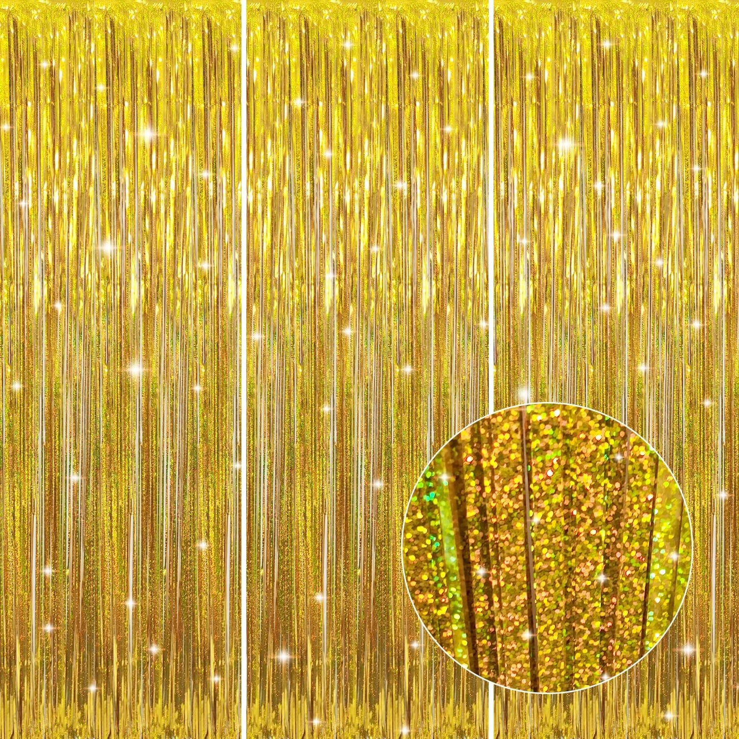 GOER 3.2 ft x 8.2 ft Metallic Tinsel Foil Fringe Curtains Party Photo Backdrop Party Streamers for
