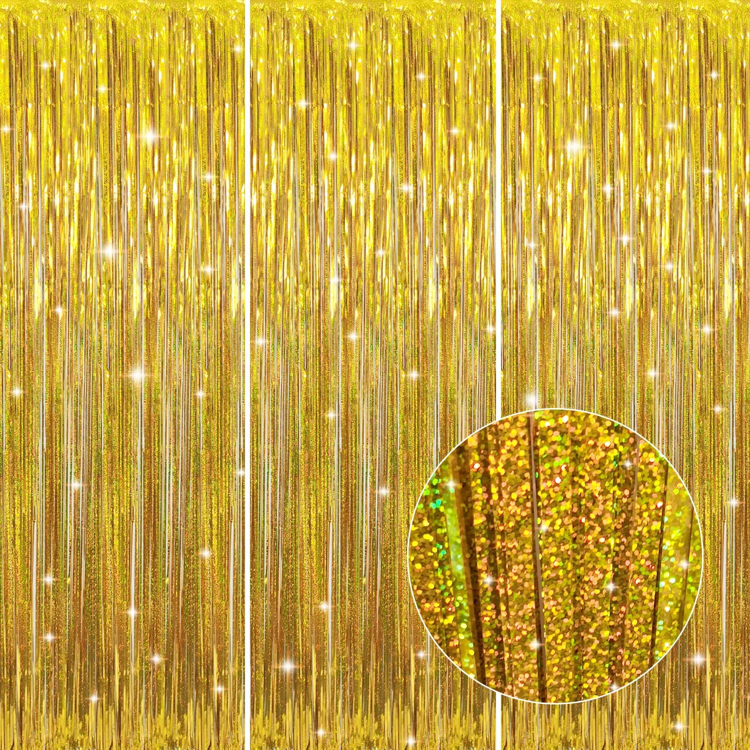 GOER 3.2 ft x 8.2 ft Metallic Tinsel Foil Fringe Curtains Party Photo Backdrop Party Streamers for
