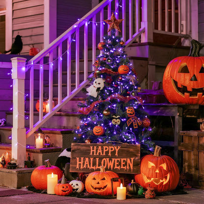 JMEXSUSS Connectable 100 LED Purple Halloween Lights Indoor, 8 Modes Plug in Purple Christmas