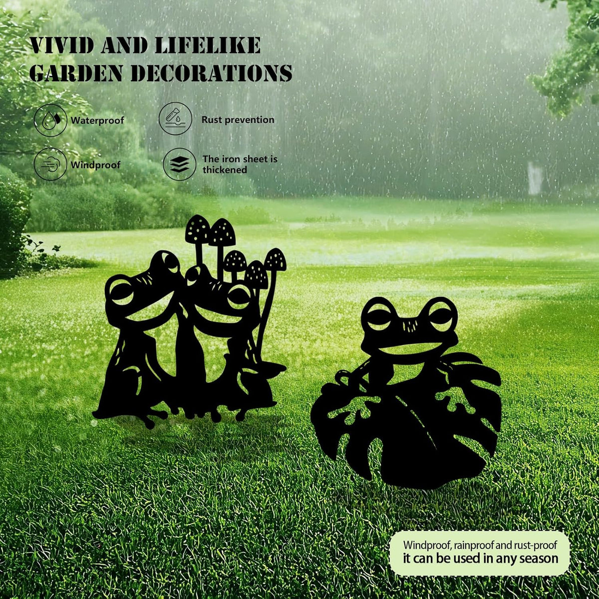 3 Pack Frog Metal Garden Decorative Stakes, Weather Proof Silhouette Statues for Yard