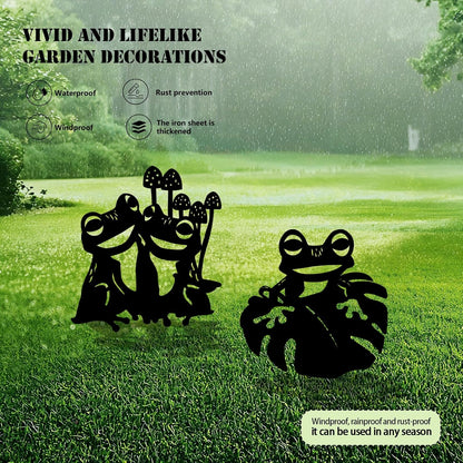 3 Pack Frog Metal Garden Decorative Stakes, Weather Proof Silhouette Statues for Yard