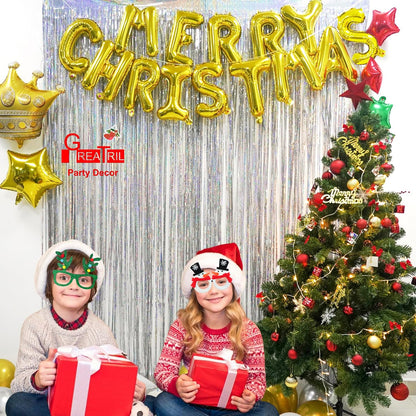 Silver Foil Fringe Tinsel Backdrop - GREATRIL Metallic Tinsel Streamers Curtains for 2025
