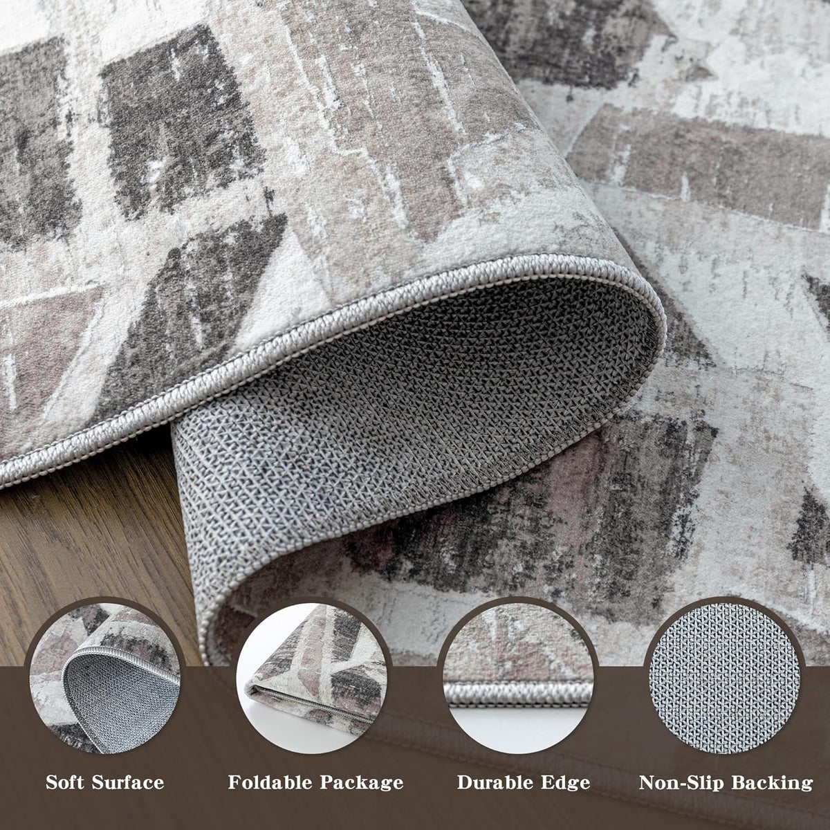 Modern Abstract Door Mat Indoor Entrance 2X3 Front Porch Area Rug Washable, Non-Slip Small Grey