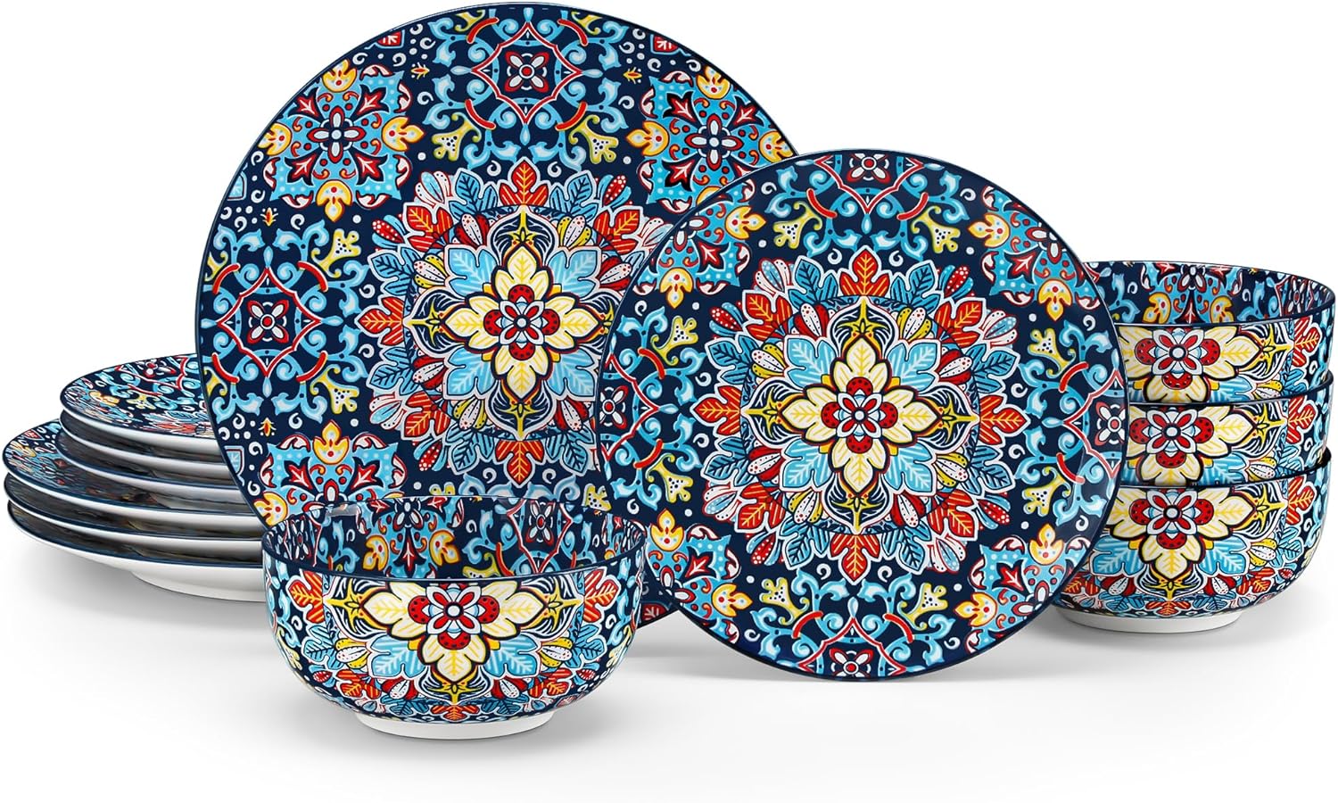 vancasso 12 Pieces Dinnerware Sets, Red Plates and Bowls Set, Porcelain Dishes Set for 4, Microwave