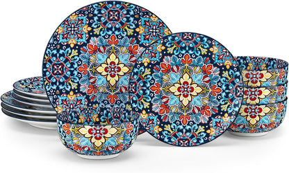 vancasso 12 Pieces Dinnerware Sets, Red Plates and Bowls Set, Porcelain Dishes Set for 4, Microwave