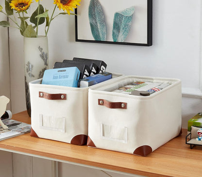DECOMOMO White Storage Bins Fabric Storage Baskets for Shelves & Linen Closet Organization (Creamy