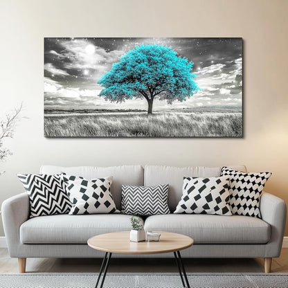 KELIYUAN Large Canvas Wall Art For Living Room Wall Decor For Bedroom Corridor Blue Tree Natural