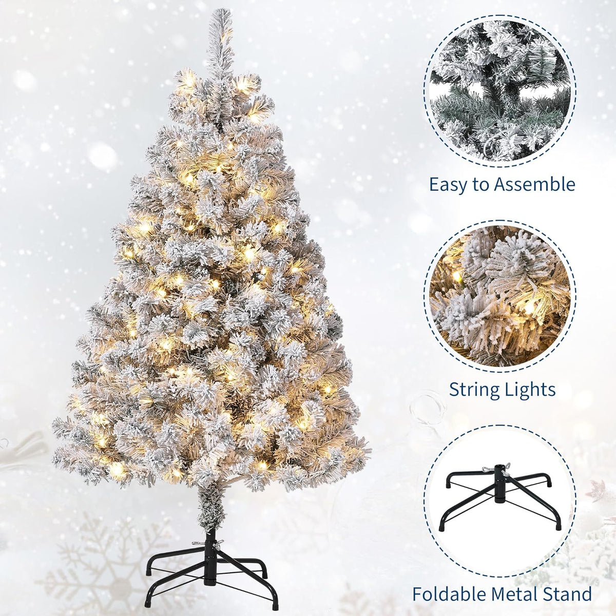GarveeHome 6ft Prelit Artificial Christmas Tree with Warm White Lights, Snow Flocked Full Xmas Tree