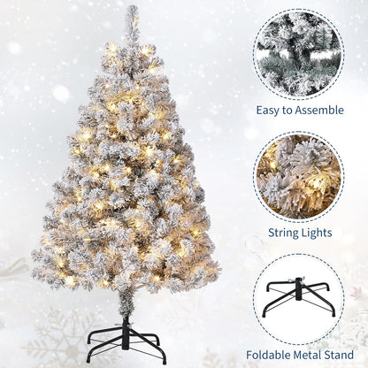 GarveeHome 6ft Prelit Artificial Christmas Tree with Warm White Lights, Snow Flocked Full Xmas Tree