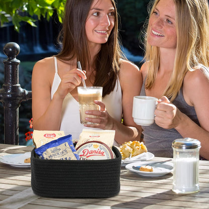 Small Woven Storage Baskets 12“X8”X5“ Decorative Rope Bins for Organizing Shelves, Closets, and