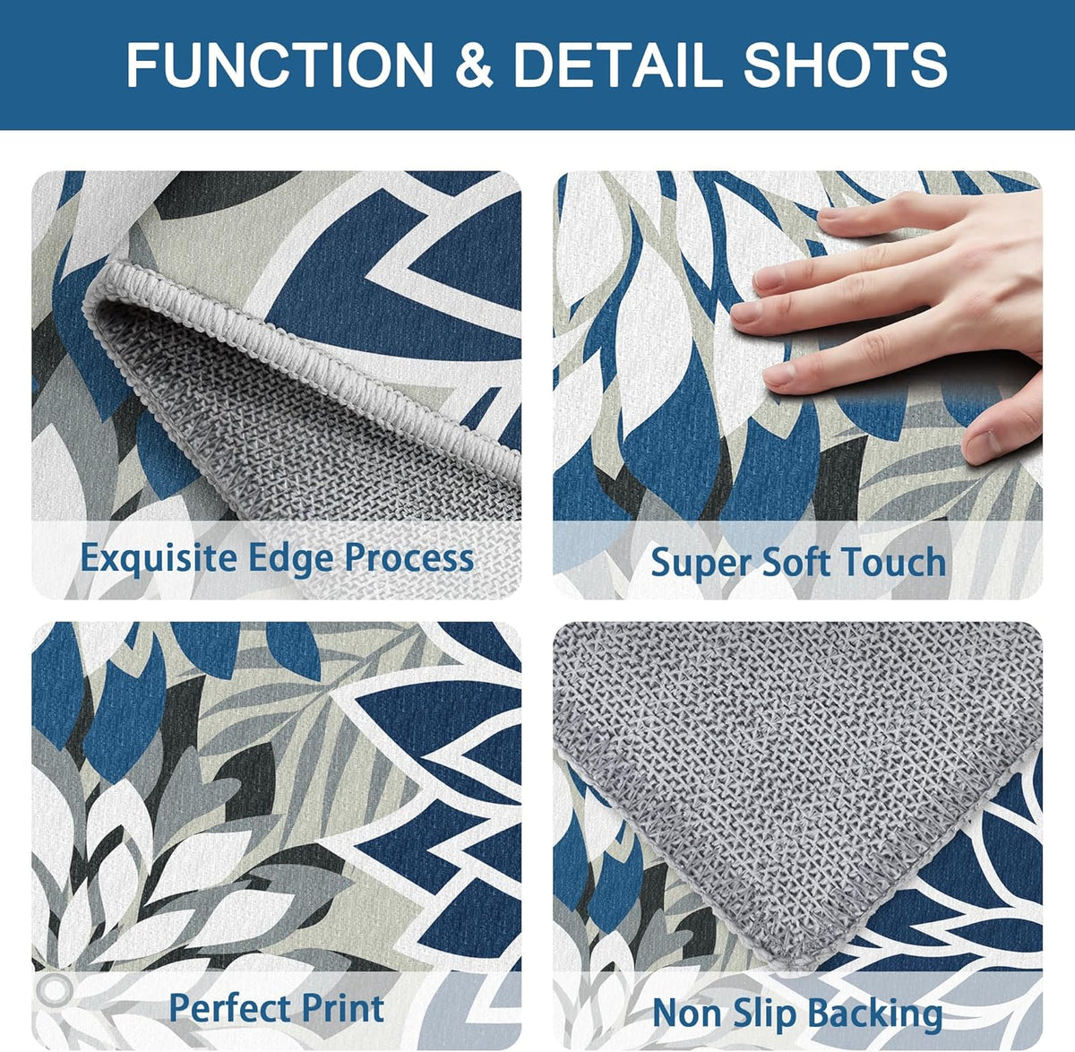 Area Rug 2x6 Blue White Washable Entry Rug Multicolored Tropical Botanical Modern Floral Indoor