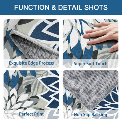 Area Rug 2x6 Blue White Washable Entry Rug Multicolored Tropical Botanical Modern Floral Indoor