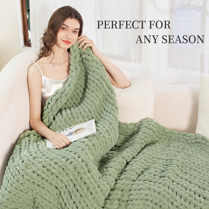 Admitrack Chunky Knit Blanket Throw, 100% Hand Knit Chenille Throw Blanket for Sofa & Home Decor