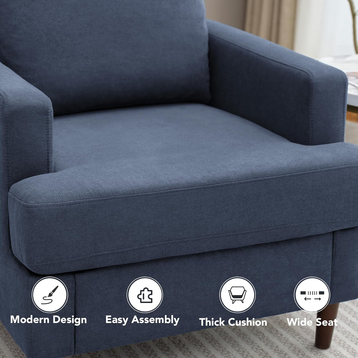 Mid-Century Accent Chair,Modern Linen Fabric Armchair for Living Room,Comfy Upholstered Reading