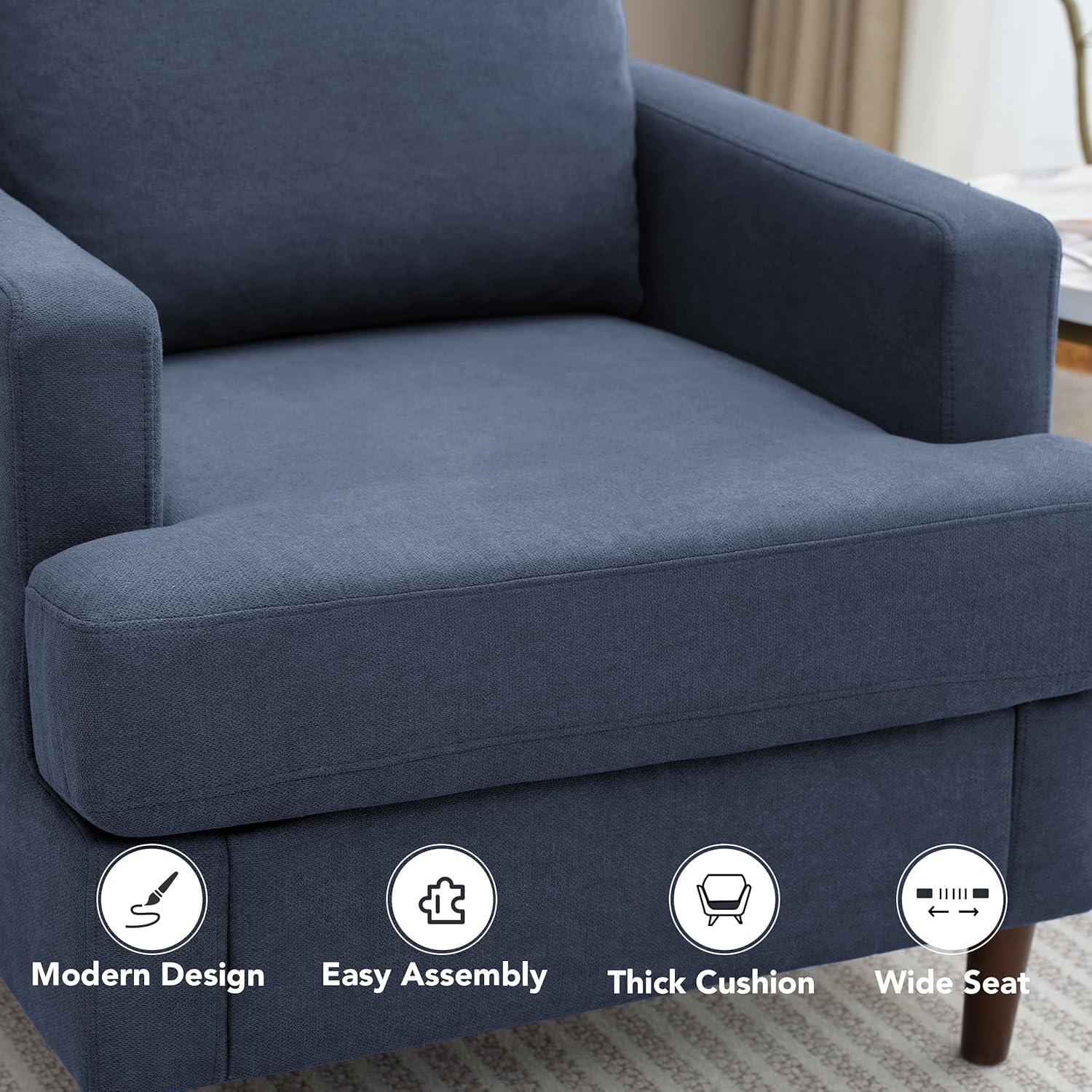 Mid-Century Accent Chair,Modern Linen Fabric Armchair for Living Room,Comfy Upholstered Reading