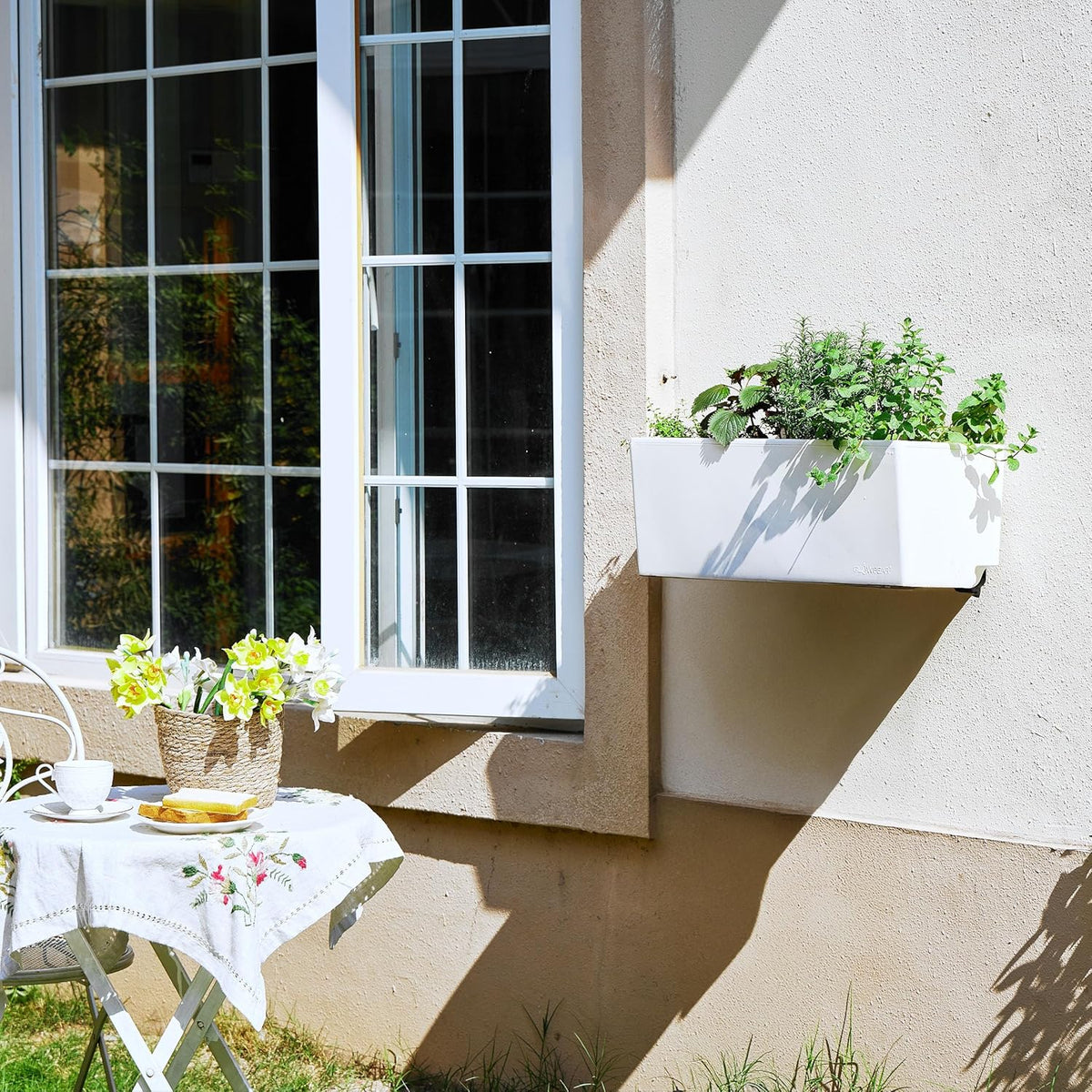 Glowpear Self Watering Planter Box - 23.6", White - UV Stable, Scalable Wall Mounts Plant Pot with