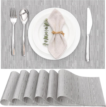 Myir JUN Placemats Set of 6, Vinyl Woven Placemats Place Mats Indoor Washable Table Mats Non-Slip
