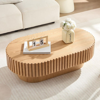 43.7" Oval Coffee Table for Living Room,Modern Handcraft Drum Coffee TableSmall Wooden Coffee Table