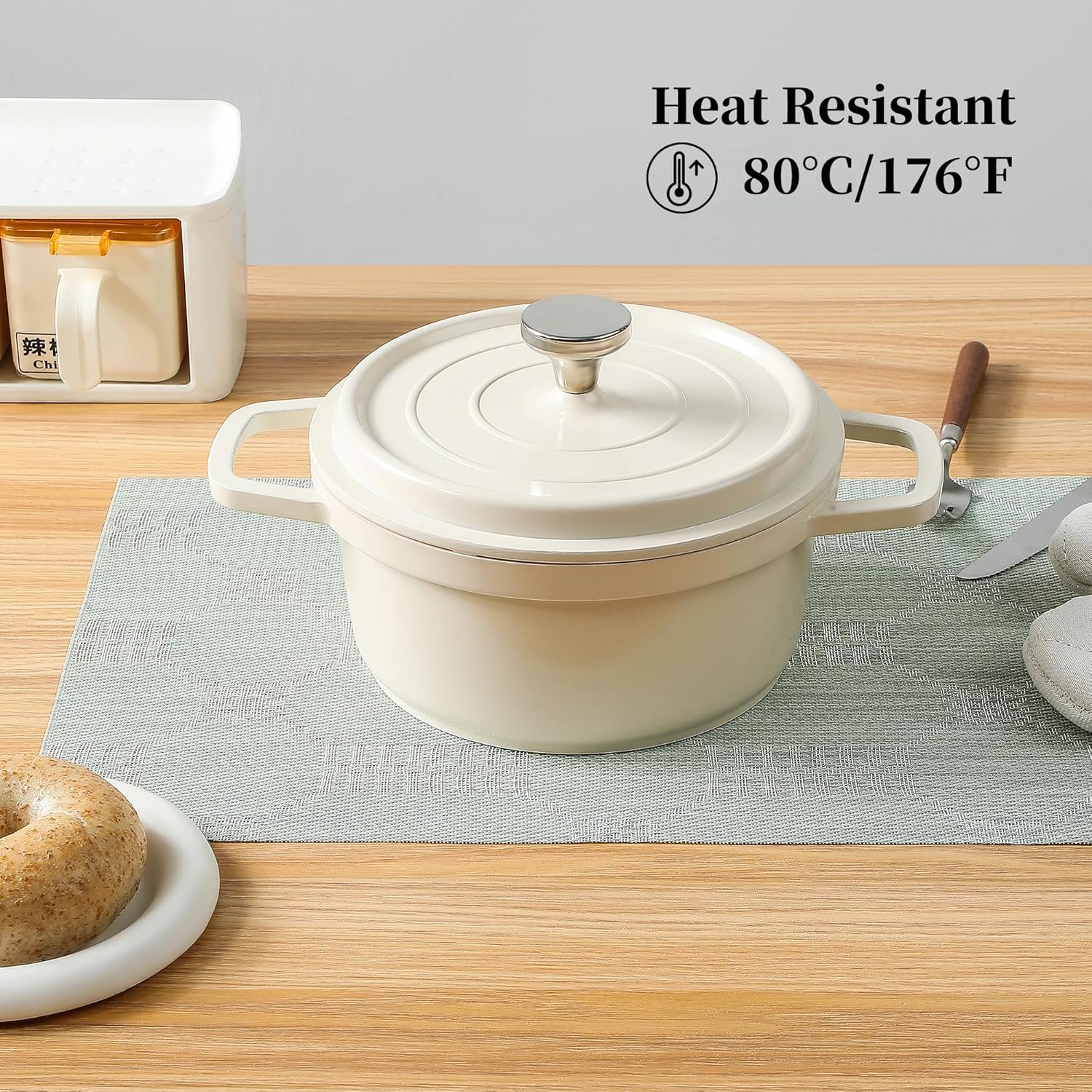 Leetaltree Mint Cream Placemats Set of 6 - Heat Resistant Non-Slip Place mats for Dining Table