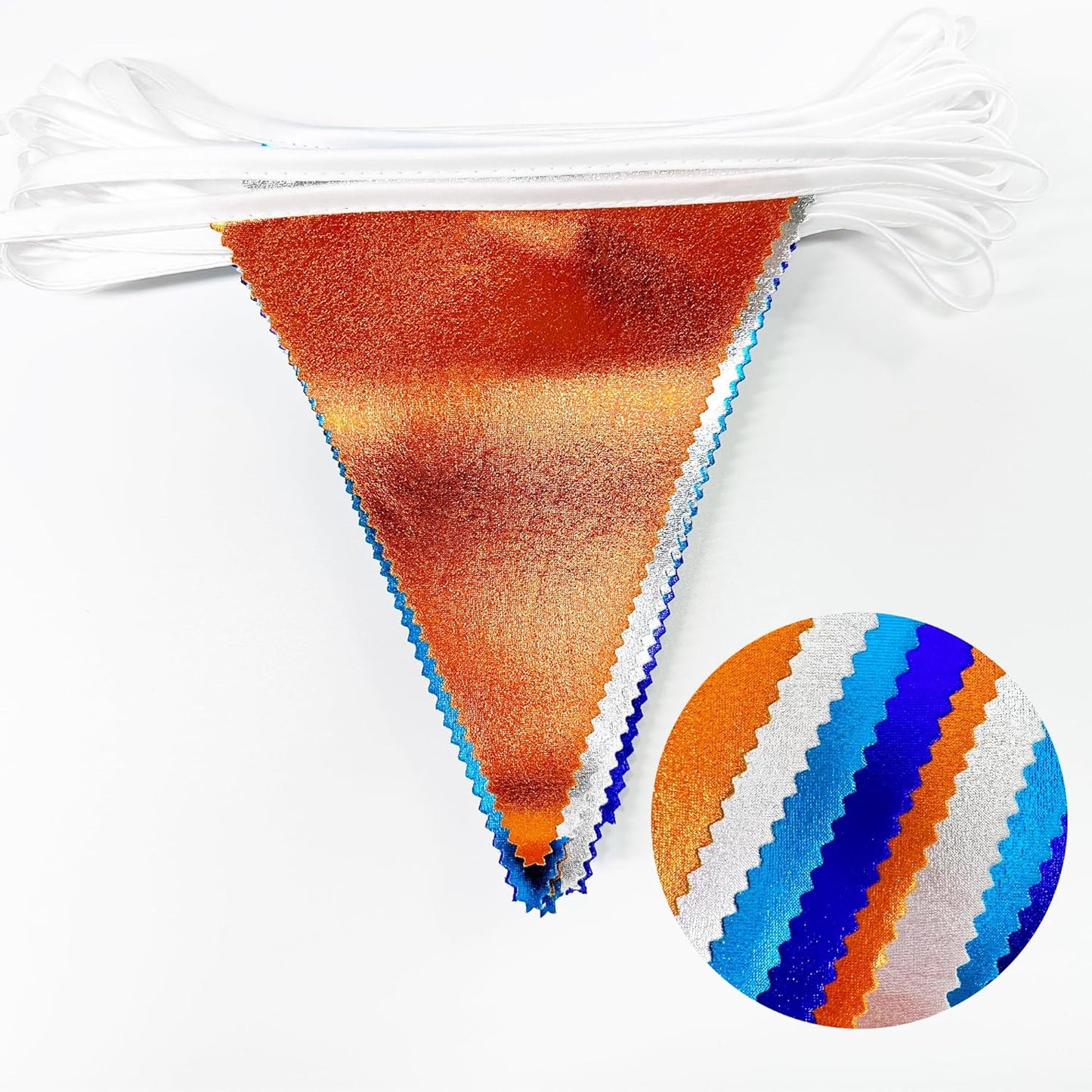 Orange Blue Silver Party Decorations Metallic Fabric Triangle Pennant Banner Flag Bunting Garland