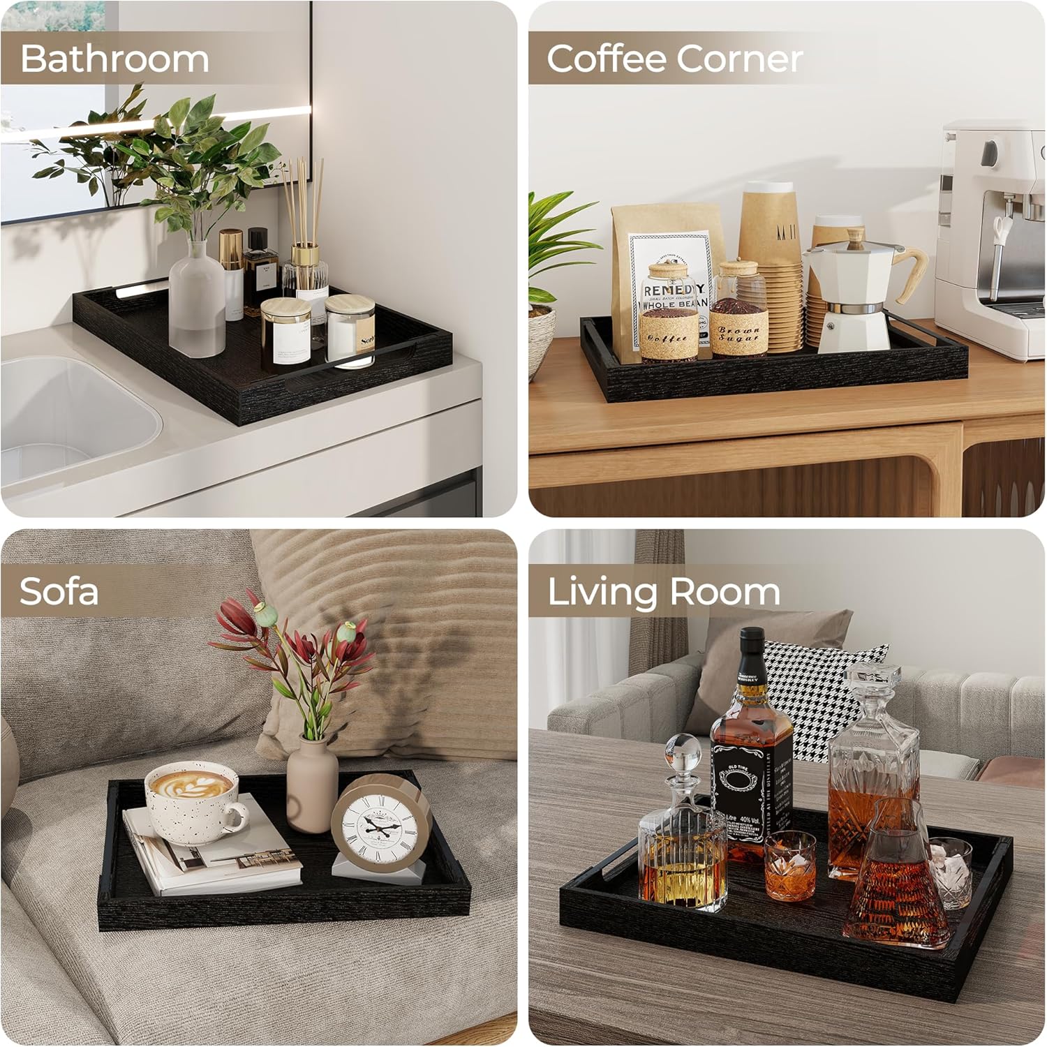 Axeman Wooden Serving Tray with Metal Handles|Ottoman Tray for Breakfast, Bed, Couch|17x13in Ash