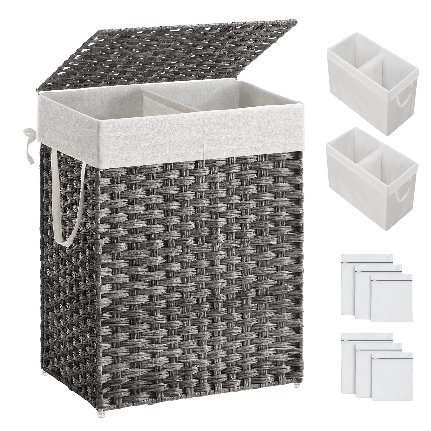SONGMICS Laundry Hamper with Lid, 90L Wicker Laundry Basket