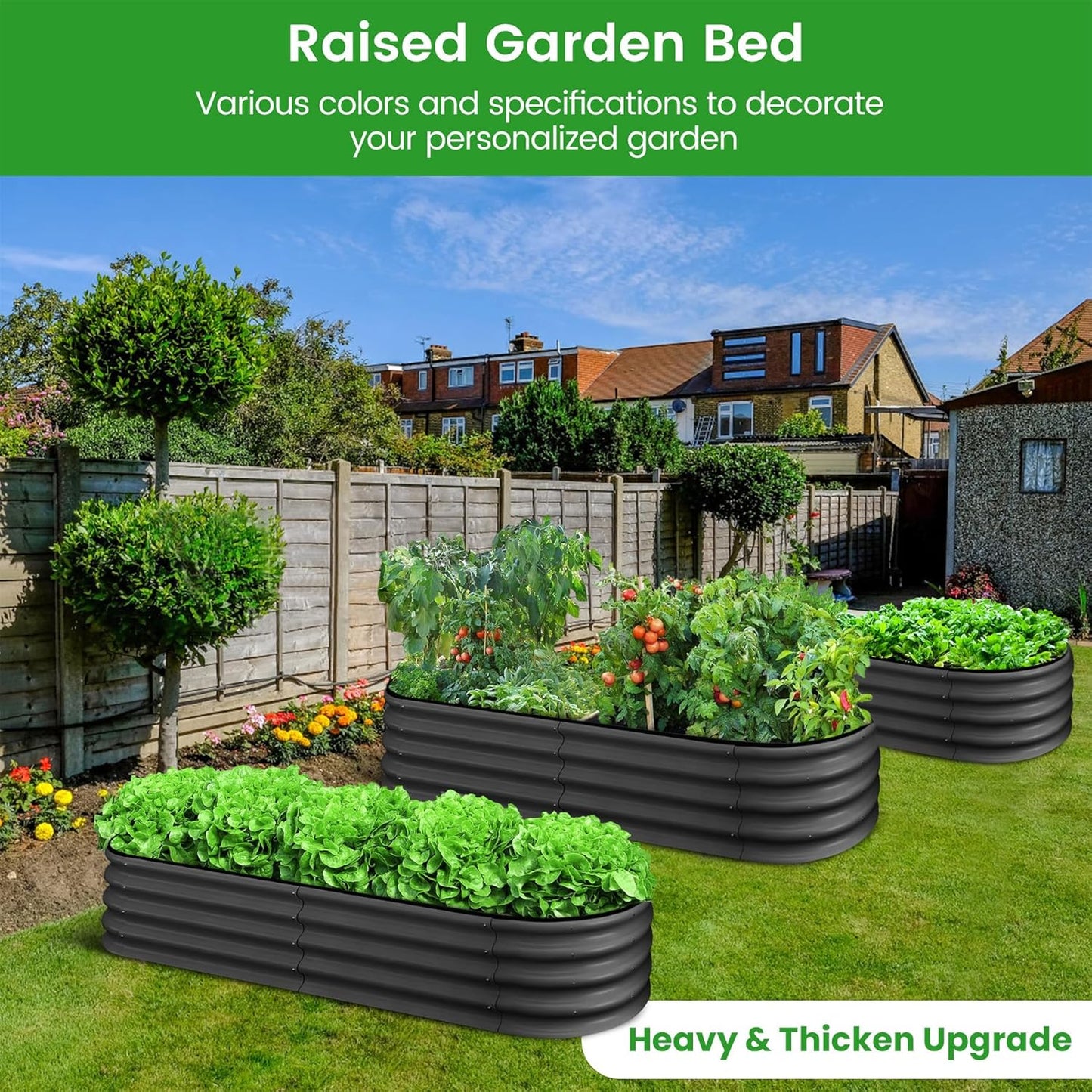 2 Pcs 4.5x2x1ft Oval Raised Garden Bed, Galvanized Raised Beds,Open-Ended Base Metal Raised Planter