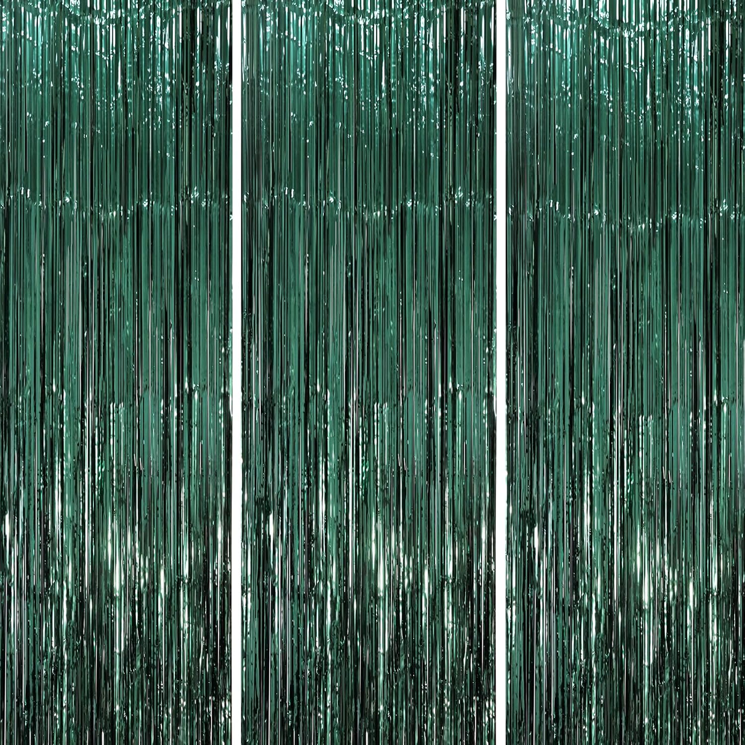 3 Pack 3.3 x 8.2 ft Retro Green Foil Fringe Backdrop Curtains, Tinsel Streamers Party Decorations