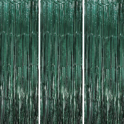 3 Pack 3.3 x 8.2 ft Retro Green Foil Fringe Backdrop Curtains, Tinsel Streamers Party Decorations