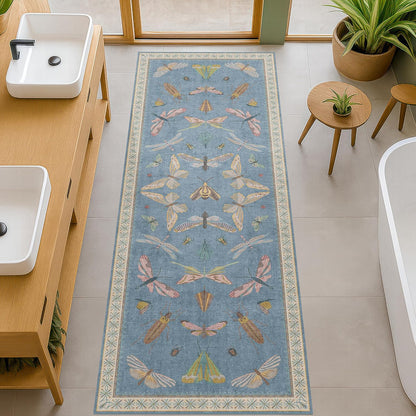 Boho Non Slip Kitchen Rug Runner - 2x6 Blue Washable Rug for Bathroom, Laundry Room, Hallway, Non