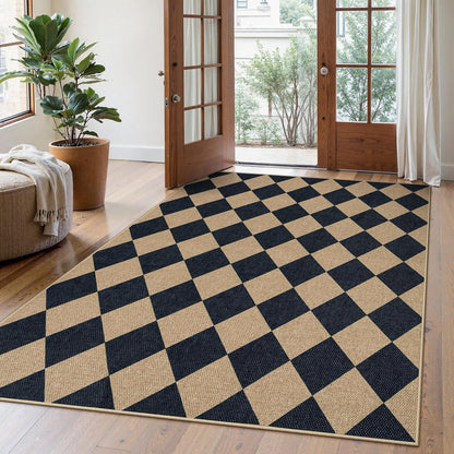 Lahome Checkered Easy Jute 5x7 Area Rugs, Washable Outdoor Patio Rug for Living Room Diamond Indoor