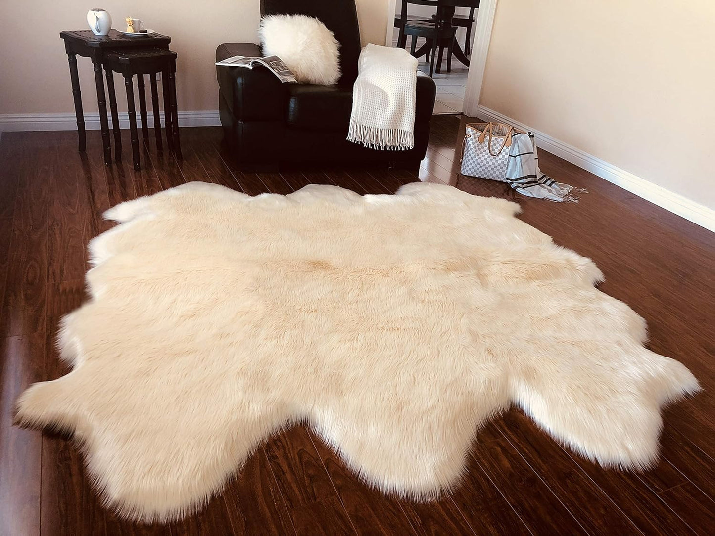 LAMBZY Faux Sheepskin Hypoallergenic Free Shape Silky Shag Rug, Luxury Shaggy Silky Plush Carpet
