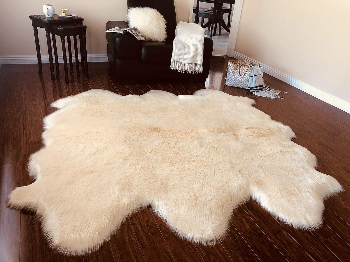 LAMBZY Faux Sheepskin Hypoallergenic Free Shape Silky Shag Rug, Luxury Shaggy Silky Plush Carpet