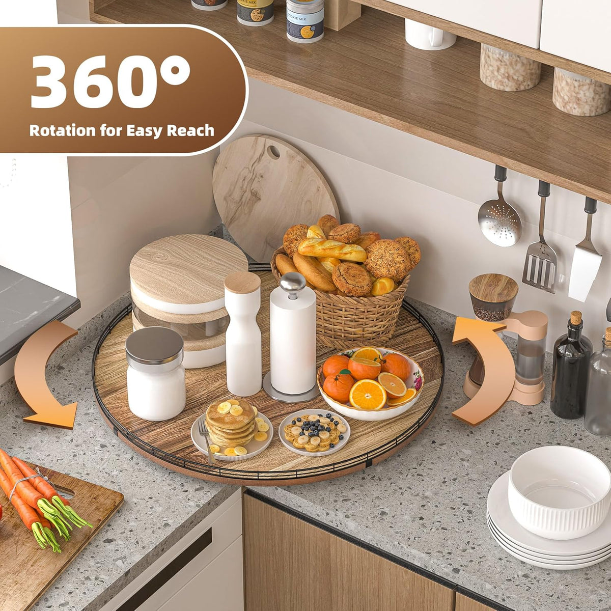 Acacia Wood 24" Lazy Susan Turntable Organizer for Table Top, Farmhouse Extra Large Round Lazy