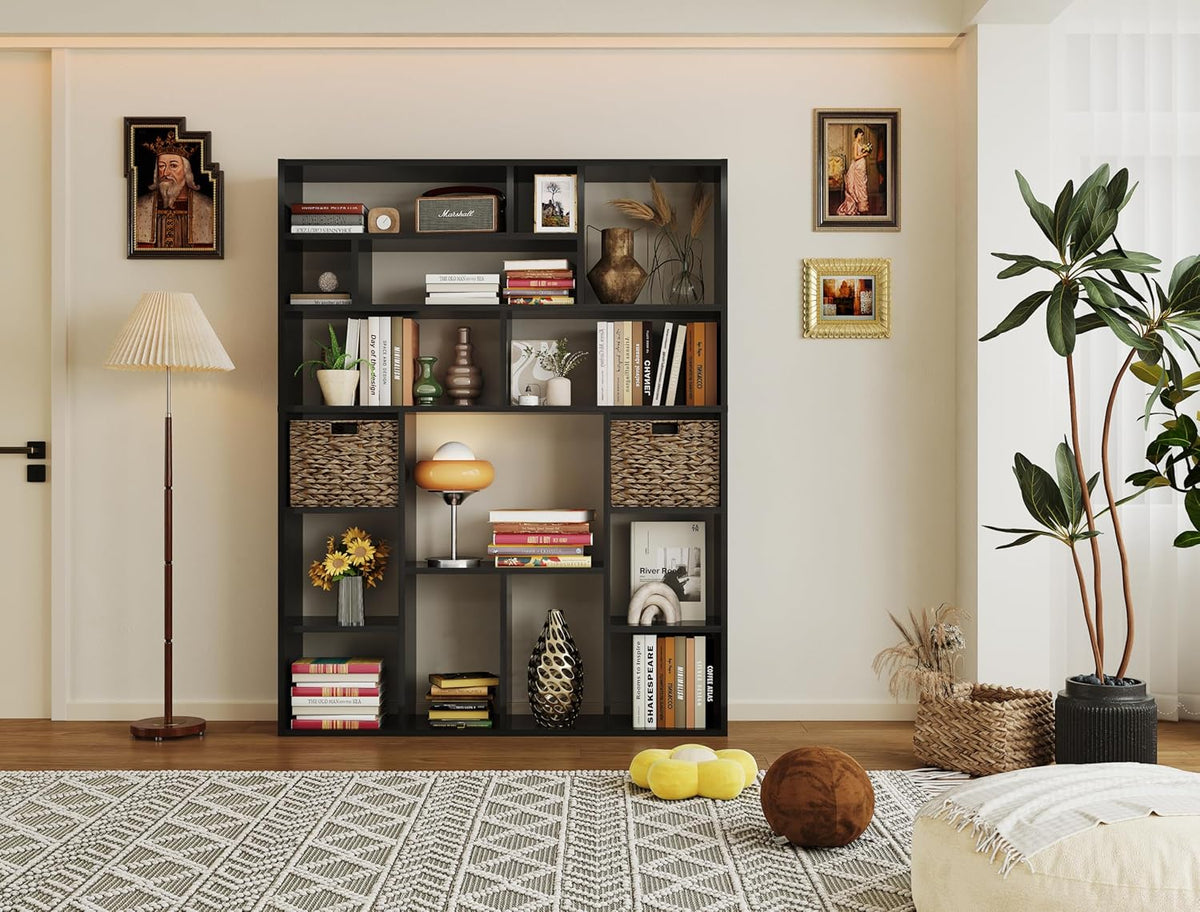 BLANKSPACE 71" H Large Bookcase with 6 Open Shelves & 2 Baskets - Heavy Duty Storage Shelf for Home