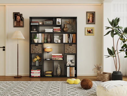 BLANKSPACE 71" H Large Bookcase with 6 Open Shelves & 2 Baskets - Heavy Duty Storage Shelf for Home