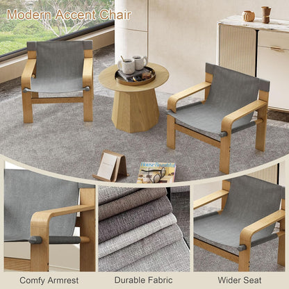Mid-Century Accent Chair with Wide Armrest & Solid Wood Frame, Detachable and Washable Armchair
