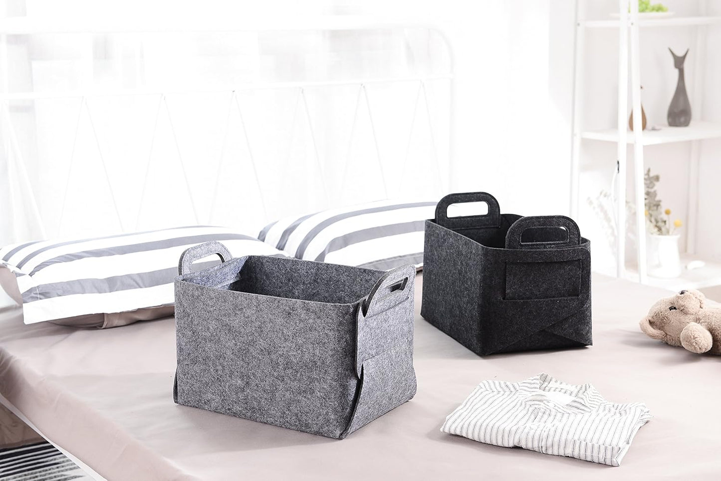 Minoisome Storage Basket Felt Storage Bin Collapsible& Convenient Box Organizer with Carry Handles