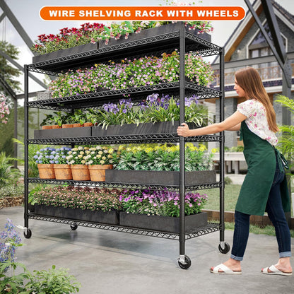 REIBII 85.7" H Storage Shelves 2998LBS Metal Shelving Unit with Wheels & Feet, 5 Tier Garage