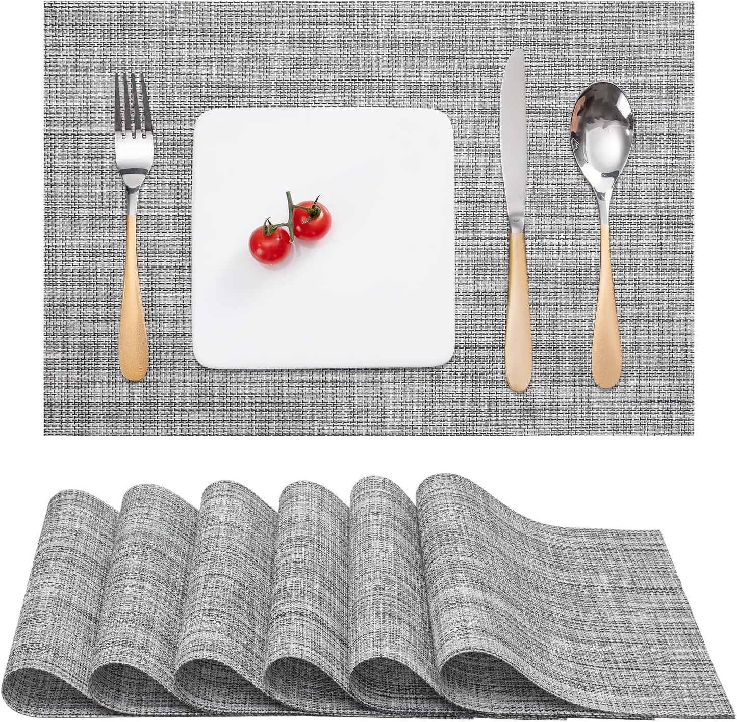 Myir JUN Placemats Set of 6, Vinyl Woven Placemats Place Mats Indoor Washable Table Mats Non-Slip