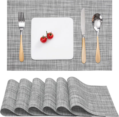 Myir JUN Placemats Set of 6, Vinyl Woven Placemats Place Mats Indoor Washable Table Mats Non-Slip