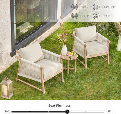 CHITA 3 Pieces Boho Patio Rattan Bistro Set, Outdoor Wicker Chairs & Side Table Set with Acacia